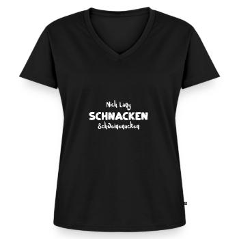 Nich Lang Schnacken Schweinenacken - Frauen Premium Bio T-Shirt mit V-Ausschnitt - Schwarz - Vorne - AI Model Female 172 light (172cm)