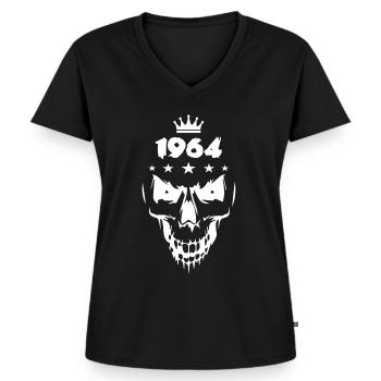 1964 Totenkopf - Frauen Premium Bio T-Shirt mit V-Ausschnitt - Schwarz - Vorne - AI Model Female 172 light (172cm)