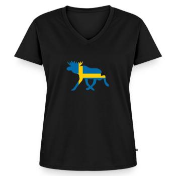Suède / Elche Drapeau - Cadeau pour les vacances - T-shirt encolure en V Premium bio Femme - noir - Devant - AI Model Female 172 light (172cm)