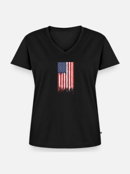 USA Amerika Flagge - Frauen Premium Bio T-Shirt mit V-Ausschnitt - Schwarz