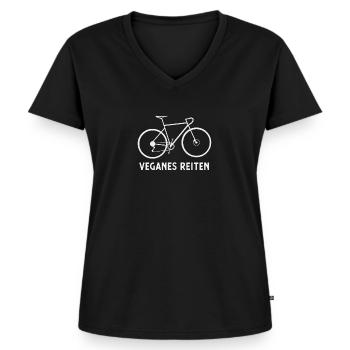 Veganes Reiten ist Radfahren, Fahrrad fahren vegan - Frauen Premium Bio T-Shirt mit V-Ausschnitt - Schwarz - Vorne - AI Model Female 172 light (172cm)