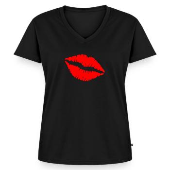 kiss - Women's Premium Organic V-neck T-shirt - black - Front - AI Model Female 172 light (172cm)