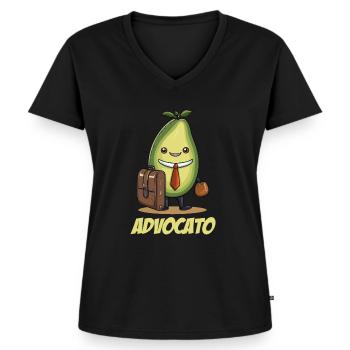 Funny avocado as lawyer with briefcase - Women's Premium Organic V-neck T-shirt - black - Front - AI Model Female 172 light (172cm)