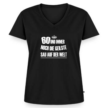 60 Geburtstag - Frauen Premium Bio T-Shirt mit V-Ausschnitt - Schwarz - Vorne - AI Model Female 172 light (172cm)