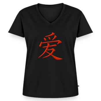 Amour caractère chinois - T-shirt encolure en V Premium bio Femme - noir - Devant - AI Model Female 172 light (172cm)