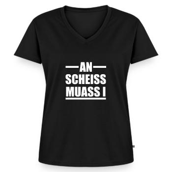 An Scheiss Muas I Einen Scheiß muss ich - Frauen Premium Bio T-Shirt mit V-Ausschnitt - Schwarz - Vorne - AI Model Female 172 light (172cm)
