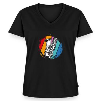 Saxophon - Frauen Premium Bio T-Shirt mit V-Ausschnitt - Schwarz - Vorne - AI Model Female 172 light (172cm)