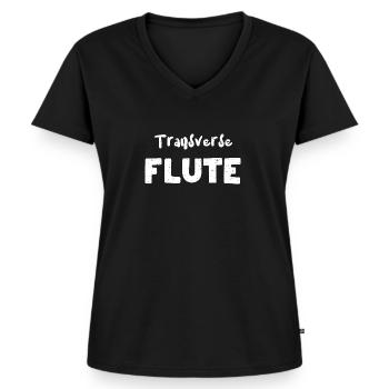 Flûte traversière - Musicien - T-shirt encolure en V Premium bio Femme - noir - Devant - AI Model Female 172 light (172cm)