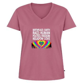 Contre le racisme (chemise anglaise) - T-shirt encolure en V Premium bio Femme - mauve - Devant - AI Model Female 172 dark (172cm)