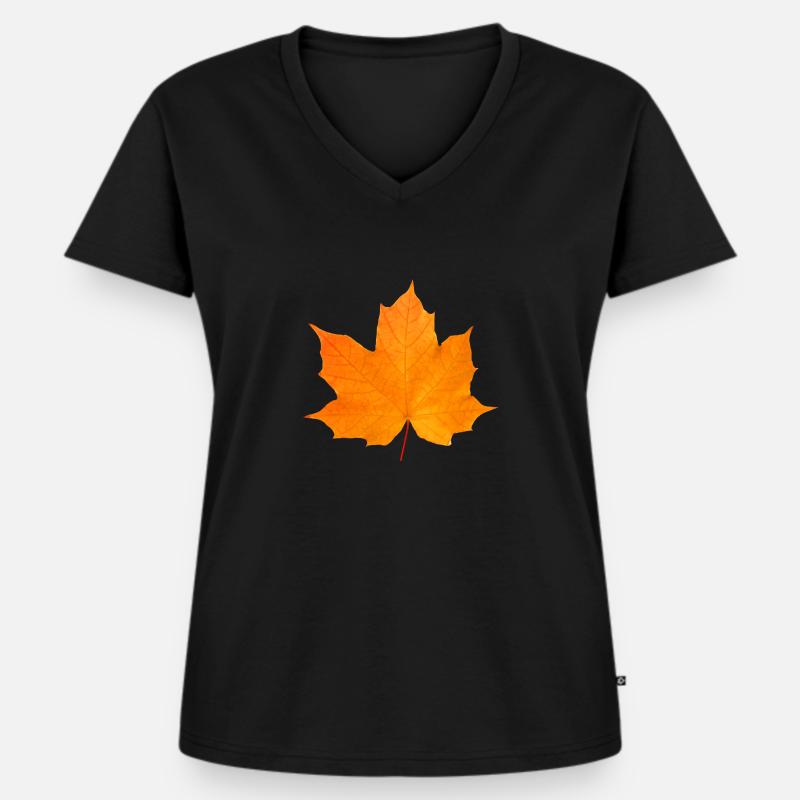 Ahorn - Frauen Premium Bio T-Shirt mit V-Ausschnitt - Schwarz