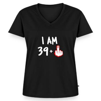 40 Jahre Geburtstagsgeschenk T-Shirt lustiger Finger - Frauen Premium Bio T-Shirt mit V-Ausschnitt - Schwarz - Vorne - AI Model Female 172 light (172cm)