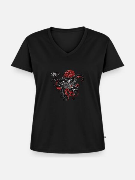 Oktopus - Frauen Premium Bio T-Shirt mit V-Ausschnitt - Schwarz