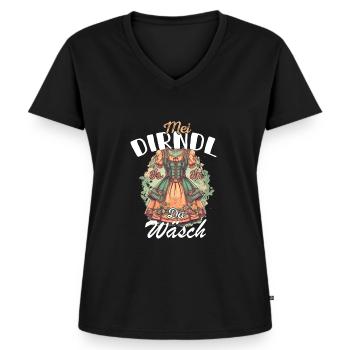 Mei Dirndl is in da Wäsch - Frauen Premium Bio T-Shirt mit V-Ausschnitt - Schwarz - Vorne - AI Model Female 172 light (172cm)