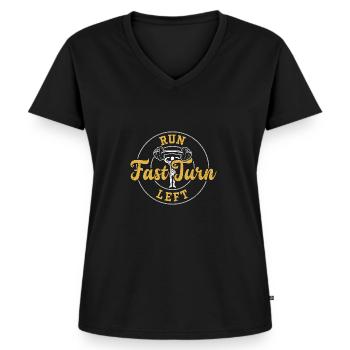 Run Fast Turn Left - Gym - Women's Premium Organic V-neck T-shirt - black - Front - AI Model Female 172 light (172cm)