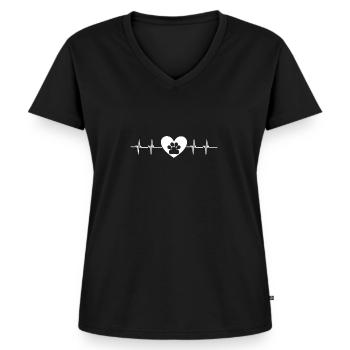 Hunde Pfote Herzschlag - Frauen Premium Bio T-Shirt mit V-Ausschnitt - Schwarz - Vorne - AI Model Female 172 light (172cm)