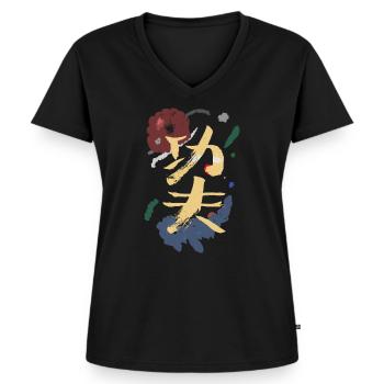 Kungfu Auf Chinesisch - Hintergrund Abstrakt - Frauen Premium Bio T-Shirt mit V-Ausschnitt - Schwarz - Vorne - AI Model Female 172 light (172cm)