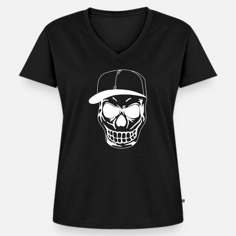 cranio - Maglietta ecologica premium da donna con scollo a V - nero