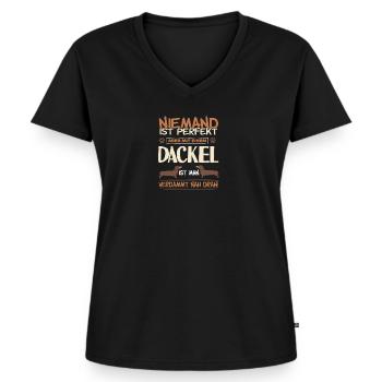 Dackel Hund Dackel spruch - Frauen Premium Bio T-Shirt mit V-Ausschnitt - Schwarz - Vorne - AI Model Female 172 light (172cm)