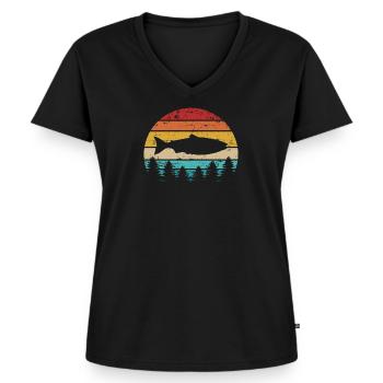 Lachs - Frauen Premium Bio T-Shirt mit V-Ausschnitt - Schwarz - Vorne - AI Model Female 172 light (172cm)