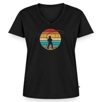 Fly fishing - Women's Premium Organic V-neck T-shirt - black - Front - AI Model Female 172 light (172cm)