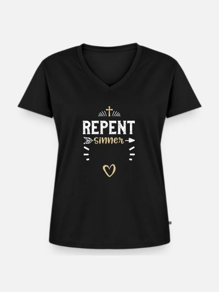 Repent Sinner - Jesus - Frauen Premium Bio T-Shirt mit V-Ausschnitt - Schwarz