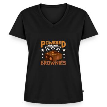 Powered by Brownies - Women's Premium Organic V-neck T-shirt - black - Front - AI Model Female 172 light (172cm)