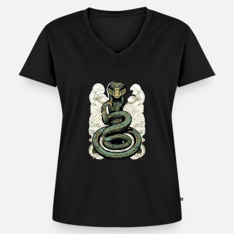 Kik il serpente - Maglietta ecologica premium da donna con scollo a V - nero