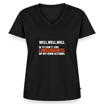 gevolgen grappig citaat - Vrouwen Premium Bio T-shirt met V-hals - zwart - Voor - AI Model Female 172 light (172cm)