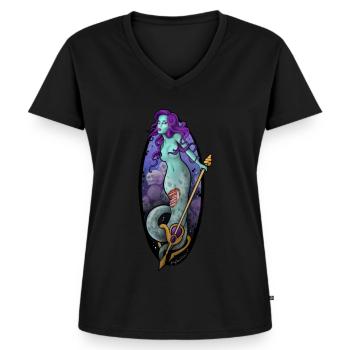 horreur sirène - T-shirt encolure en V Premium bio Femme - noir - Devant - AI Model Female 172 light (172cm)