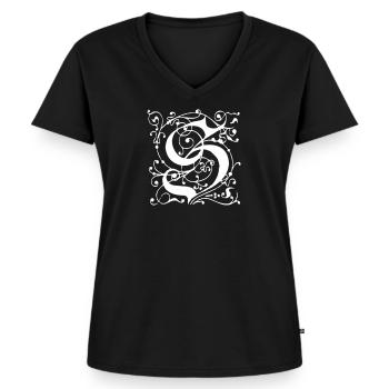 Lettre S Nom Sarah Sandra Sabrina Stefanie - T-shirt encolure en V Premium bio Femme - noir - Devant - AI Model Female 172 light (172cm)