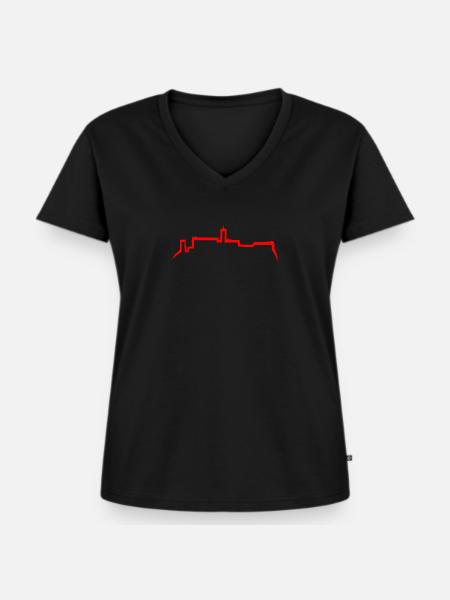 Wartburg Silhouette - Frauen Premium Bio T-Shirt mit V-Ausschnitt - Schwarz