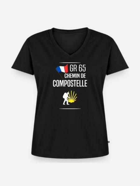 Compostela Weg - Frauen Premium Bio T-Shirt mit V-Ausschnitt - Schwarz