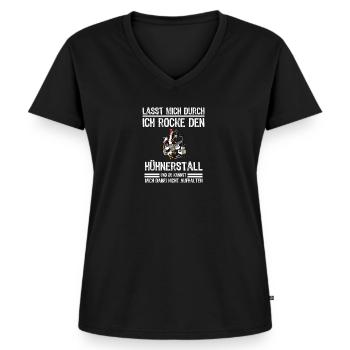 Hühnerstall Hühner Landwirt Landwirtschaft Sprüche - Frauen Premium Bio T-Shirt mit V-Ausschnitt - Schwarz - Vorne - AI Model Female 172 light (172cm)