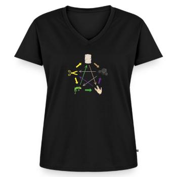 Ciseaux rock papier lézard ... nerd & geek - T-shirt encolure en V Premium bio Femme - noir - Devant - AI Model Female 172 light (172cm)