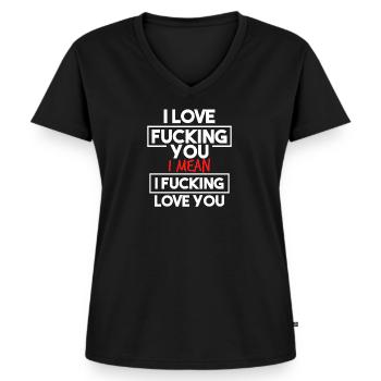 Cadeau d'amour sexy pour le sexe - T-shirt encolure en V Premium bio Femme - noir - Devant - AI Model Female 172 light (172cm)