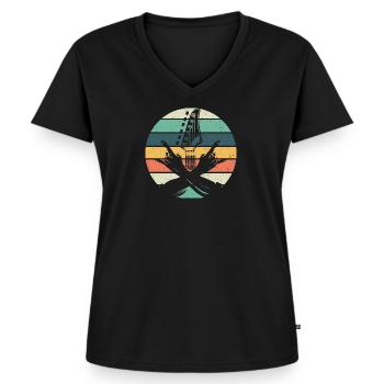 Gitarre & Pommesgabel Rock Hardrock & Heavy Metal - Frauen Premium Bio T-Shirt mit V-Ausschnitt - Schwarz - Vorne - AI Model Female 172 light (172cm)