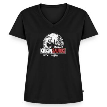 Cousin-Saurus T Rex Dinosaurier Cousin Saurus Mädc - Frauen Premium Bio T-Shirt mit V-Ausschnitt - Schwarz - Vorne - AI Model Female 172 light (172cm)