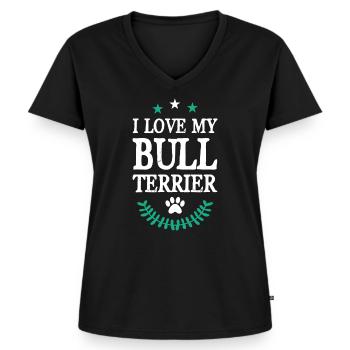 Bull terrier - T-shirt encolure en V Premium bio Femme - noir - Devant - AI Model Female 172 light (172cm)