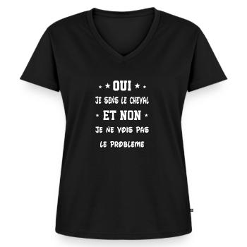 Oui je sens le cheval - T-shirt encolure en V Premium bio Femme - noir - Devant - AI Model Female 172 light (172cm)