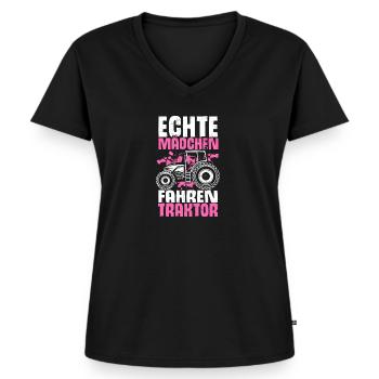 Echte Mädchen Fahren Traktor Geschenk Trecker Land - Frauen Premium Bio T-Shirt mit V-Ausschnitt - Schwarz - Vorne - AI Model Female 172 light (172cm)