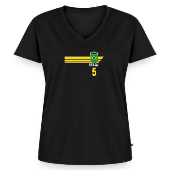 Brazil Brazilian Seleção Football Fan Jersey - Women's Premium Organic V-neck T-shirt - black - Front - AI Model Female 172 light (172cm)