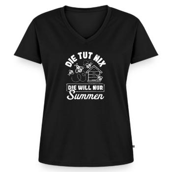Bienen - Die tut nix die will nur Summen Bienenkön - Frauen Premium Bio T-Shirt mit V-Ausschnitt - Schwarz - Vorne - AI Model Female 172 light (172cm)