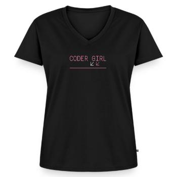 Coder Girl Programmer Funny Geek Coding - T-shirt encolure en V Premium bio Femme - noir - Devant - AI Model Female 172 light (172cm)