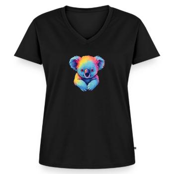 Süßer Koala Bunt Farbenfroh Tier Australien - Frauen Premium Bio T-Shirt mit V-Ausschnitt - Schwarz - Vorne - AI Model Female 172 light (172cm)