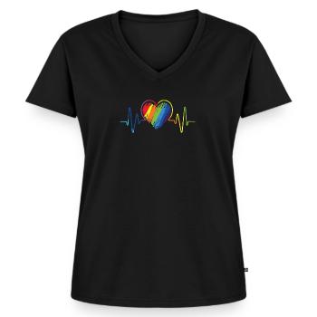 Lbgt Pride Flag Rainbow Heartbeat - Women's Premium Organic V-neck T-shirt - black - Front - AI Model Female 172 light (172cm)