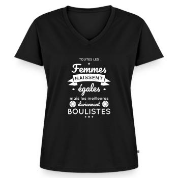 Pétanque - Femmes égales meilleures boulistes - T-shirt encolure en V Premium bio Femme - noir - Devant - AI Model Female 172 light (172cm)