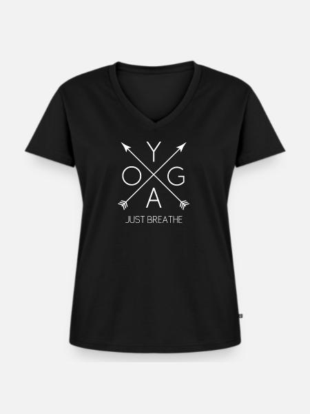 YOGA Just Breathe white - Frauen Premium Bio T-Shirt mit V-Ausschnitt - Schwarz