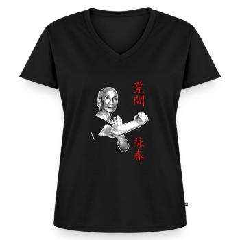 Yip Man Wing Chun Halbton-Design - Frauen Premium Bio T-Shirt mit V-Ausschnitt - Schwarz - Vorne - AI Model Female 172 light (172cm)