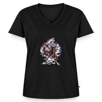 Werwolf Vollmond heult - Frauen Premium Bio T-Shirt mit V-Ausschnitt - Schwarz - Vorne - AI Model Female 172 light (172cm)