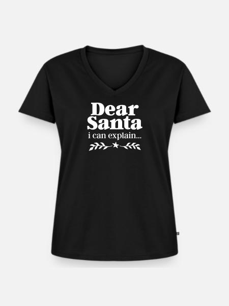 Dear Santa - I Can Explain - Frauen Premium Bio T-Shirt mit V-Ausschnitt - Schwarz